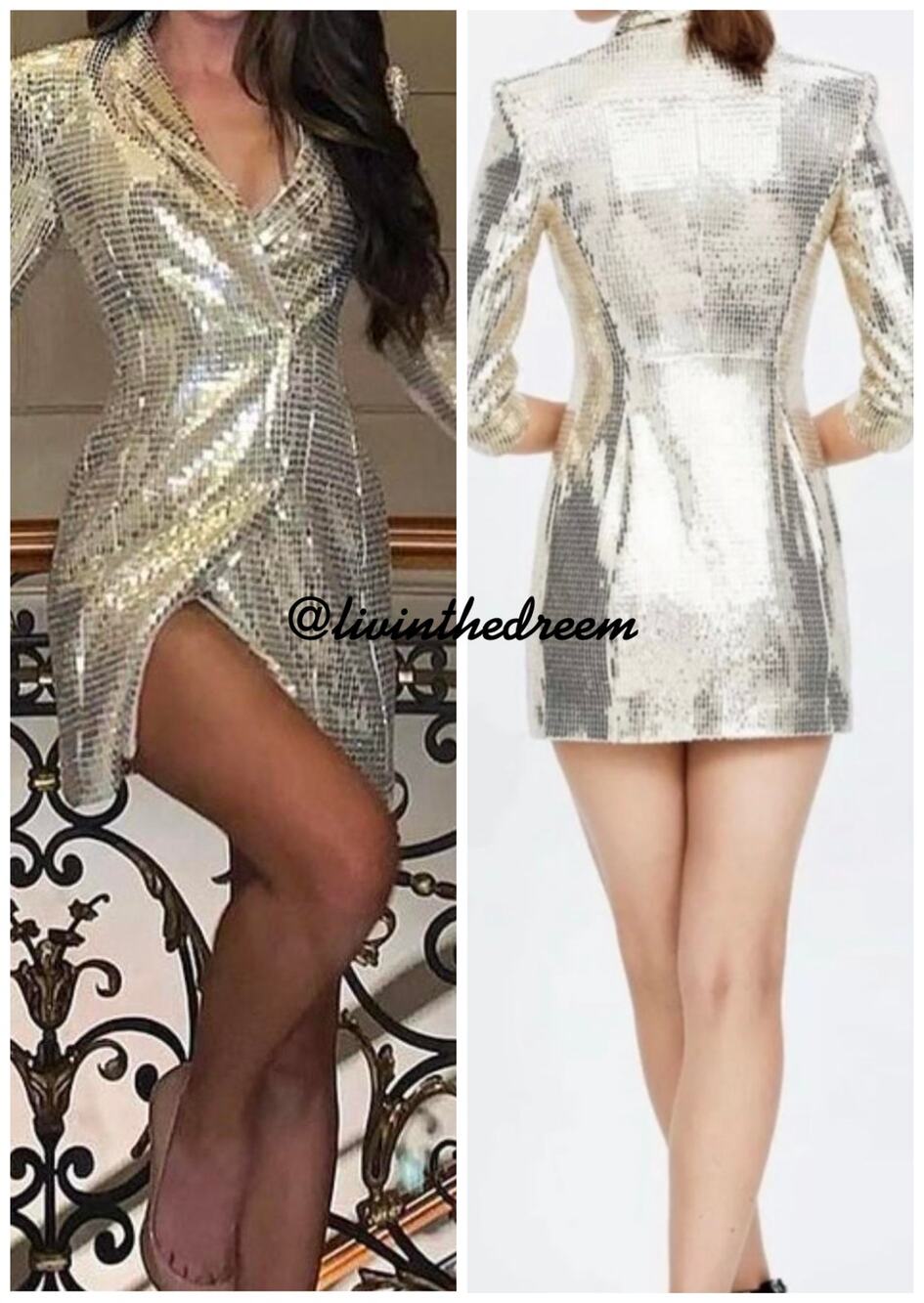 NWT Zara Shiny Gold Rectangle Sequin  Blazer Dress SZ L